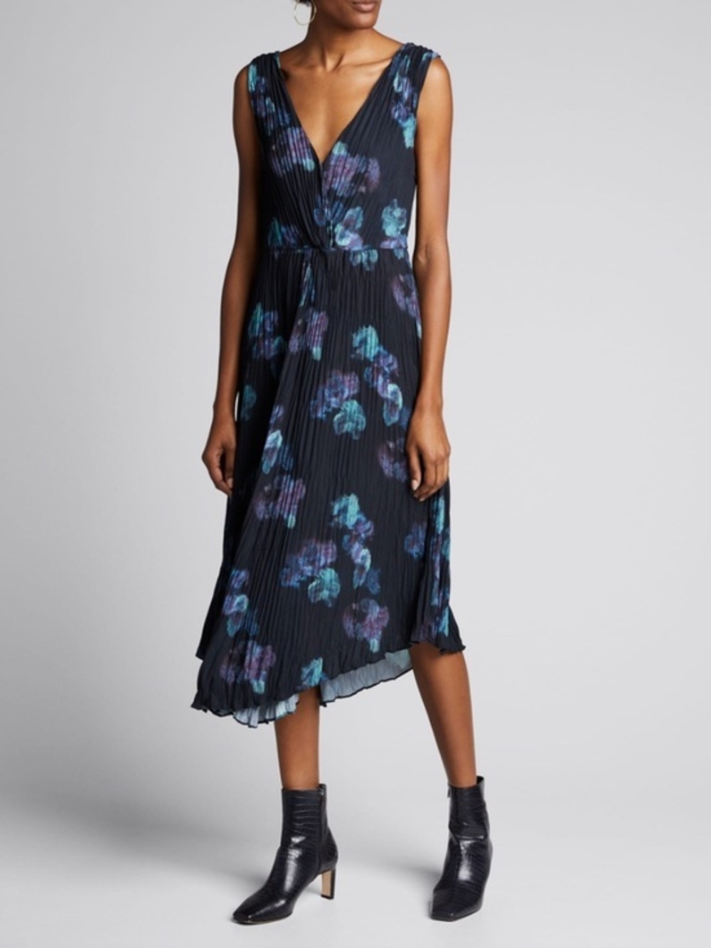 Vince Painted Floral Twist Front Sleeveless Crinkle Dress Size 12 NWT